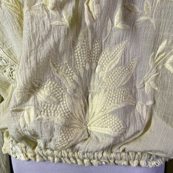 Free People Size XS Maria Embroidered Top Pale Yellow Cropped Blouse Lace - Picture 4 of 13